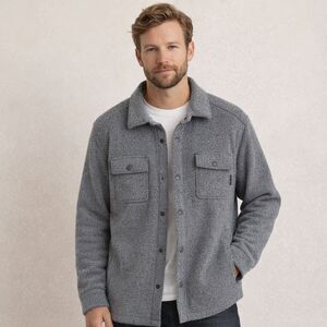 Tommy Bahama CPO Shirt Jacket Mens Sz L Gray Textured Knit Fleece Lined Shacket